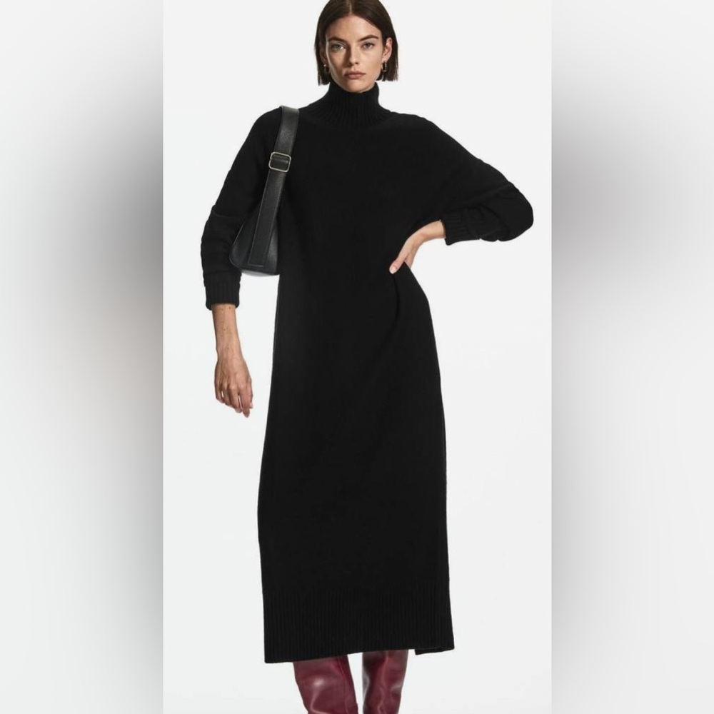 COS Black Wool Mockneck Sweater Dress